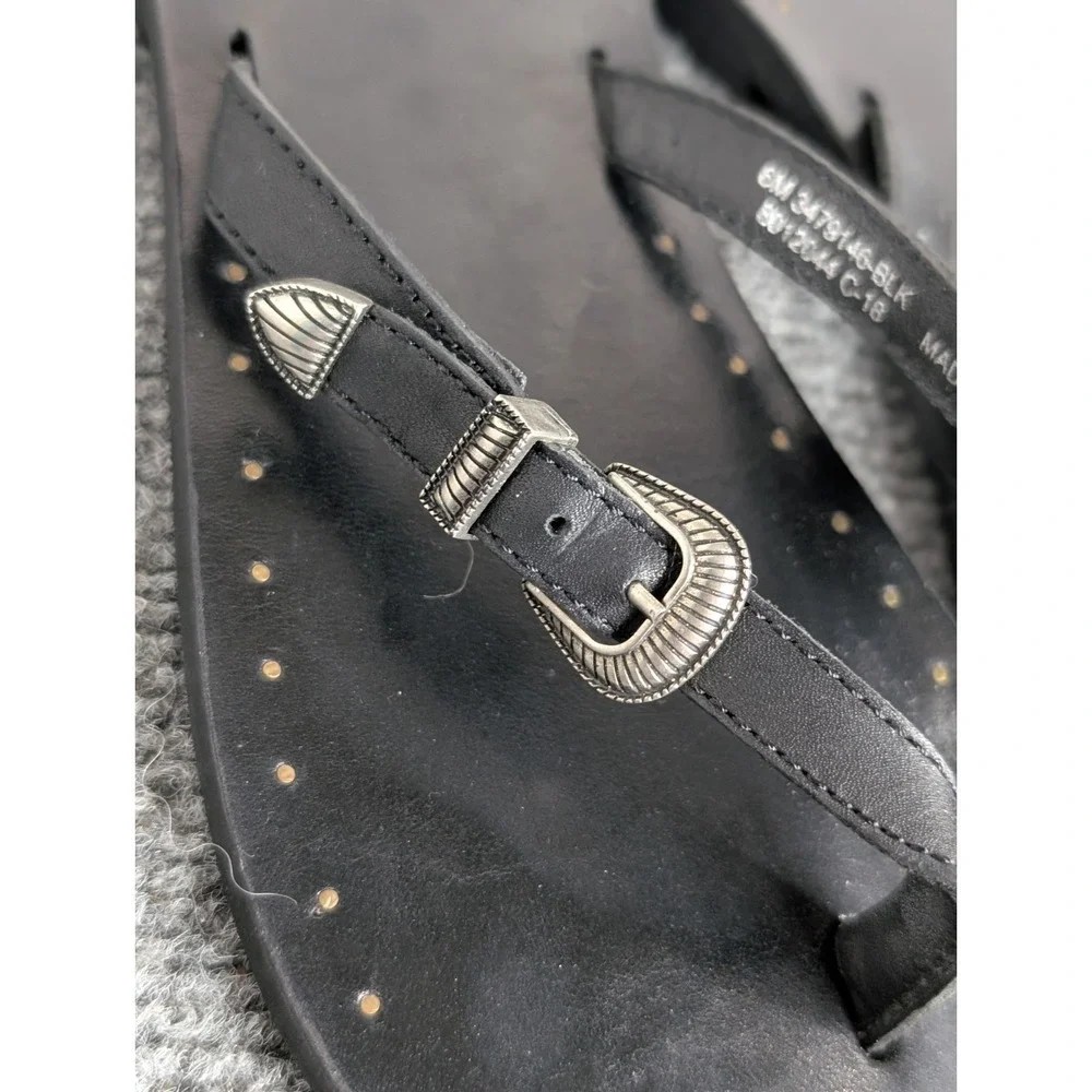 Frye Boots Women's Leather Thong Flip Flop Black Sandals Western Buckle Size 6 M